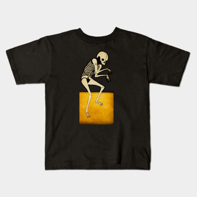 Japanese Woodcut Skeleton Kids T-Shirt by dudepal